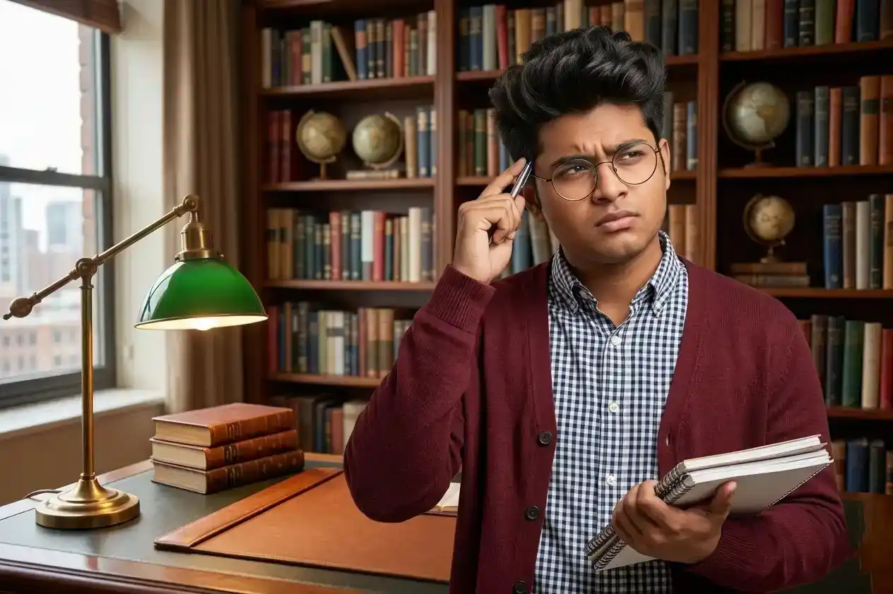 Young professional apna report padh raha hai aur insights le raha hai